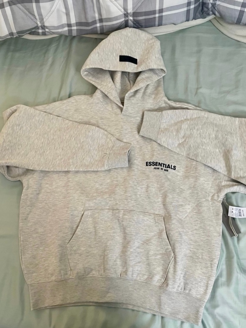 ESSENTIALS Light Gray Pullover Hoodie with Chest Logo